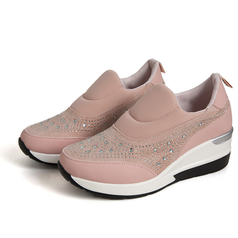 New Rhinestone-Embellished Mesh Wedge High Heel Women's Shoes