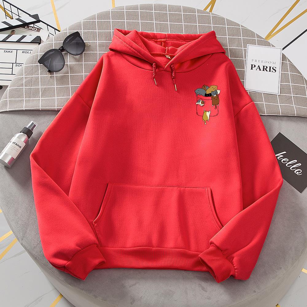 Popular Women's Pocket Cat Fleece Long-sleeved Sweater Hoodie