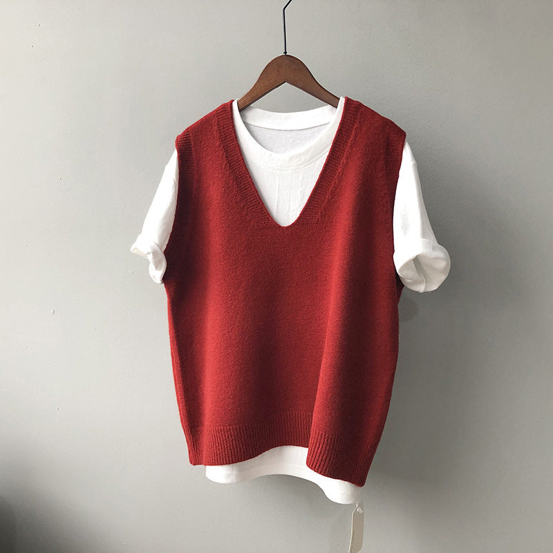 Preppy V-Neck Loose Fit Sleeveless Waistcoat