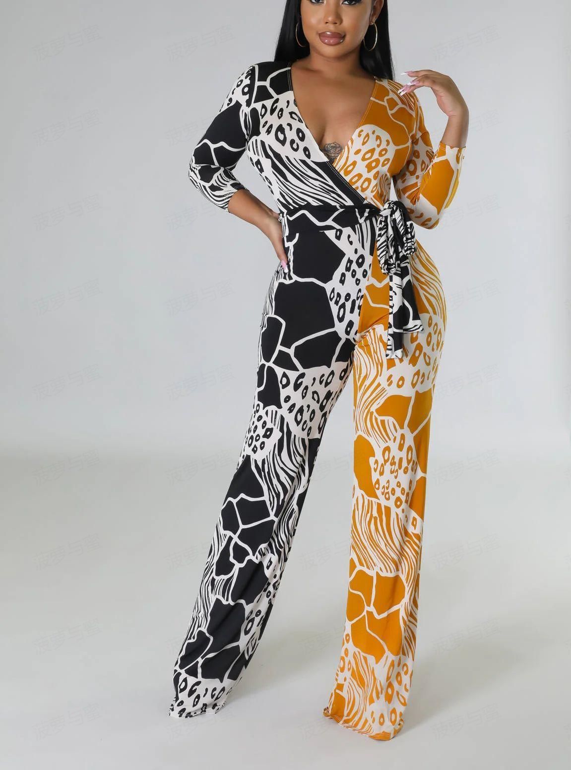 Casual Printed Color-Blocking Jumpsuit for Women