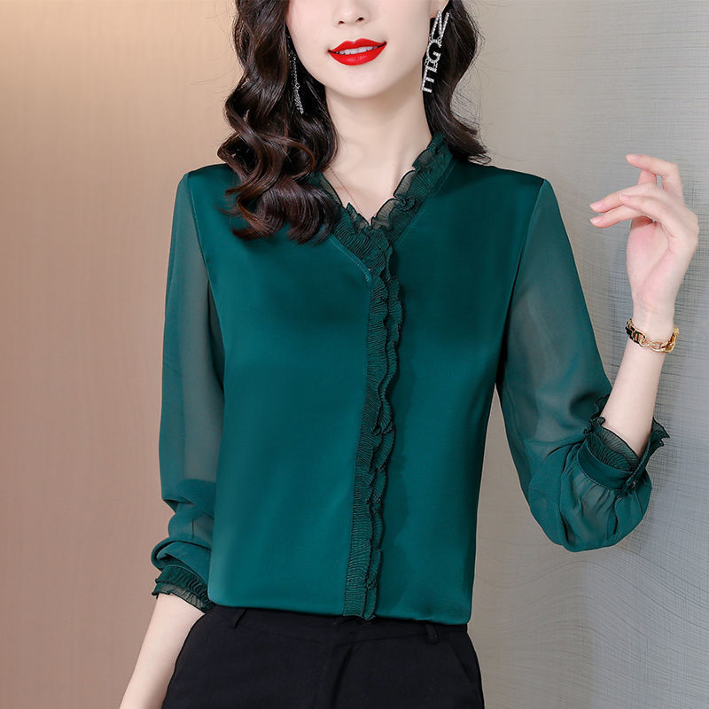 Solid Color Chiffon Long Sleeve Women's Shirt