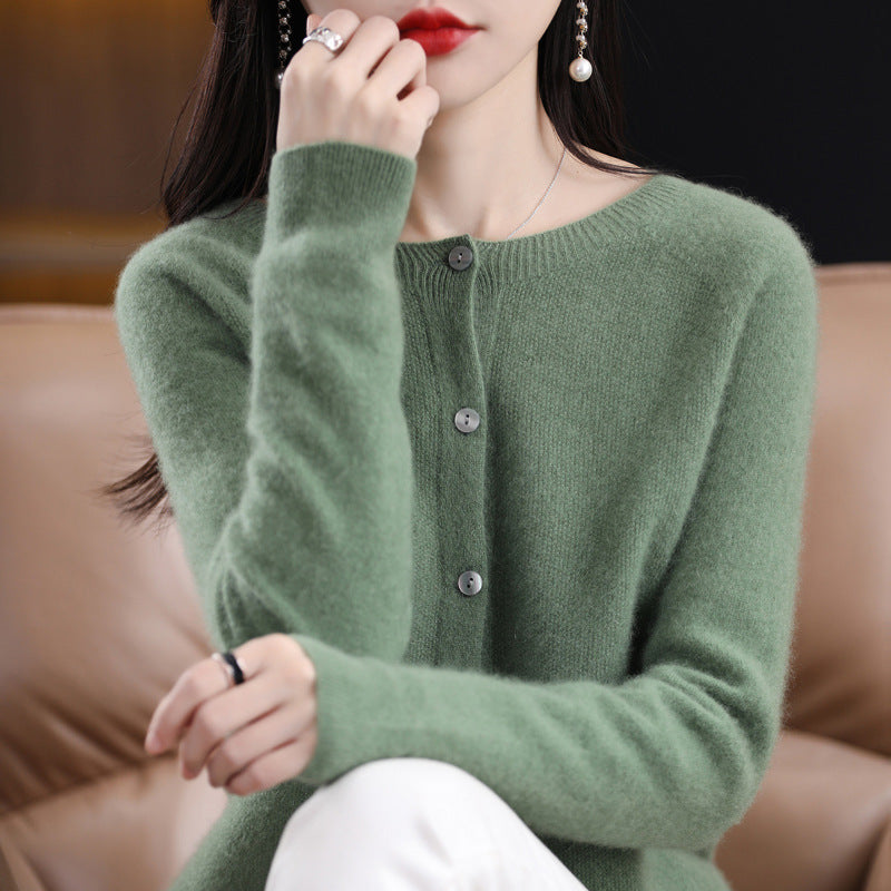 Women's Loose-Fit O-Neck Cashmere Cardigan Sweater