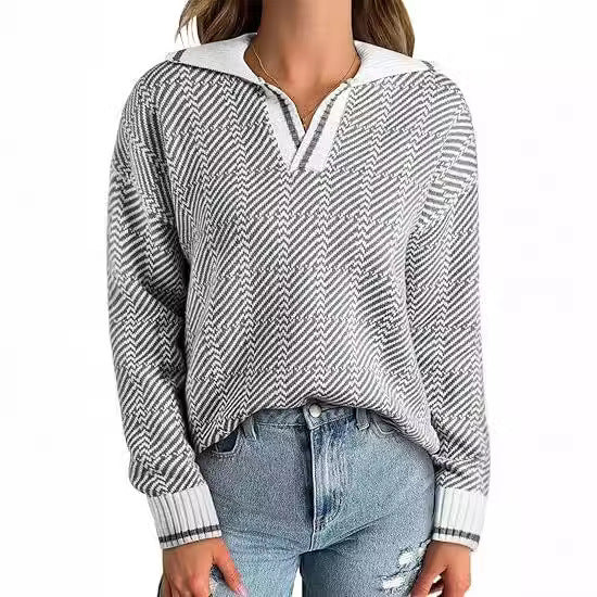 Women's Knitted Pullover with Lapel