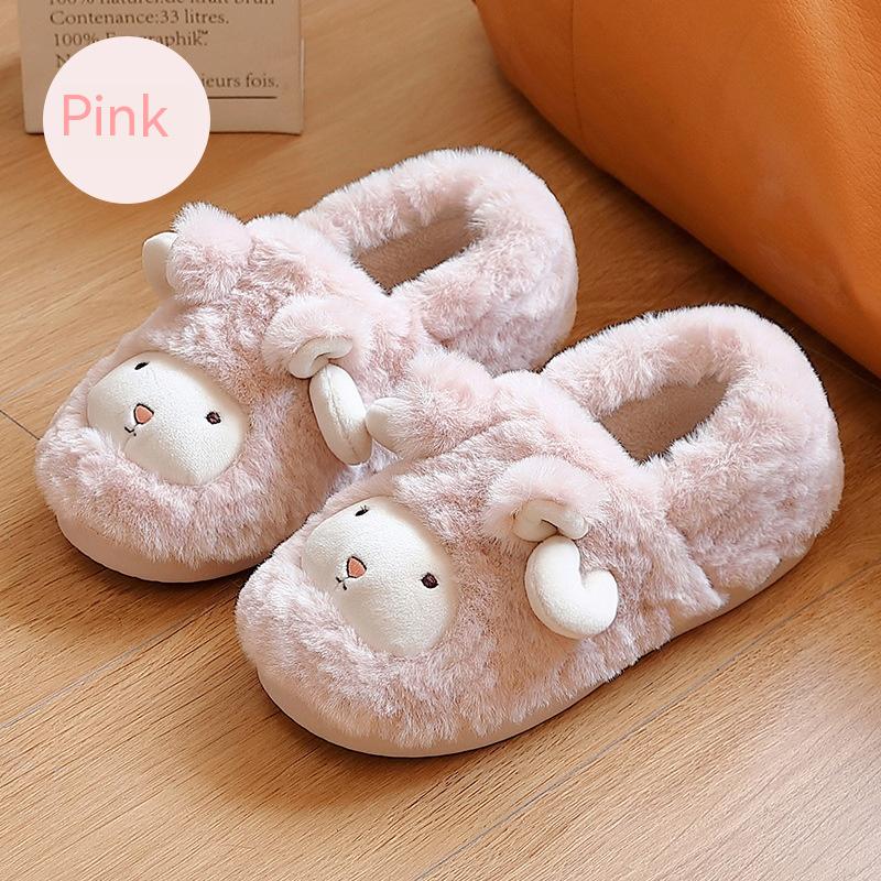 Adorable Plush Thickened Ankle Wrap Cotton Slippers