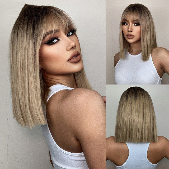 Gradient Blonde Highlights Trendy Bangs Hair