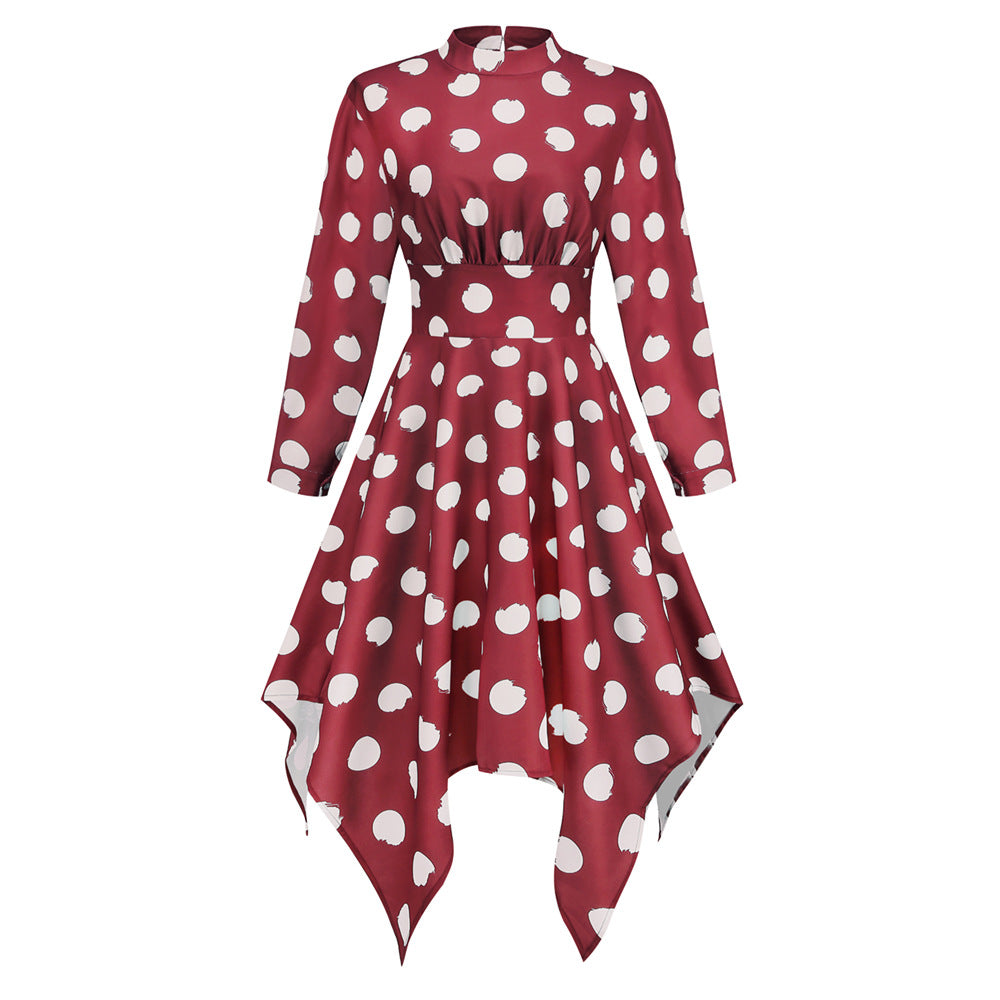 Autumn New Women's Casual Raglan Sleeve Polka Dot Dress