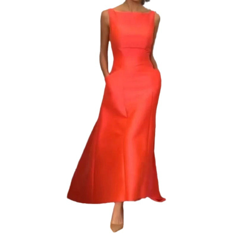 Stylish Solid Color Dress with a Waistband