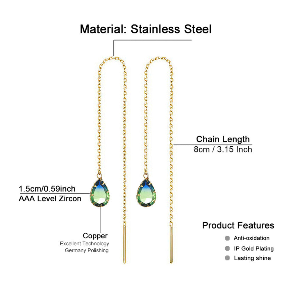 Trendy Stainless Steel Reel Chain Earrings Temperamental Tassels