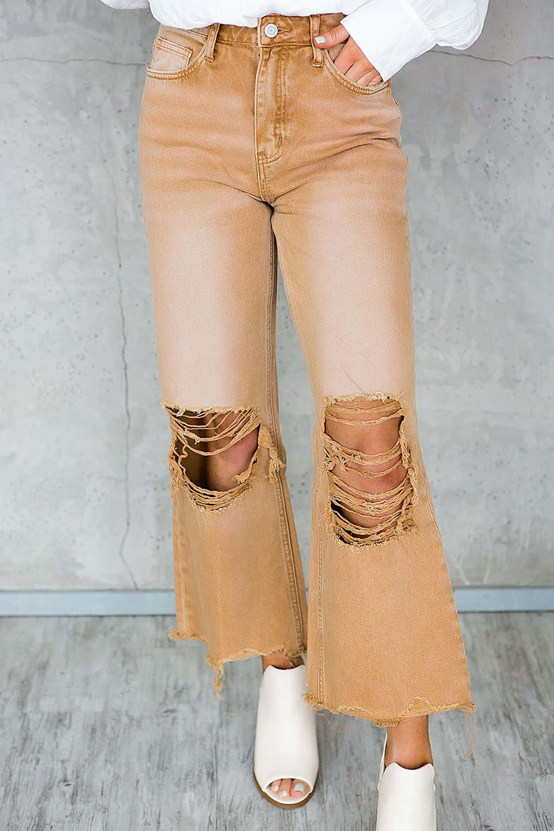 High Waist Washed Ripped Jeans for Women