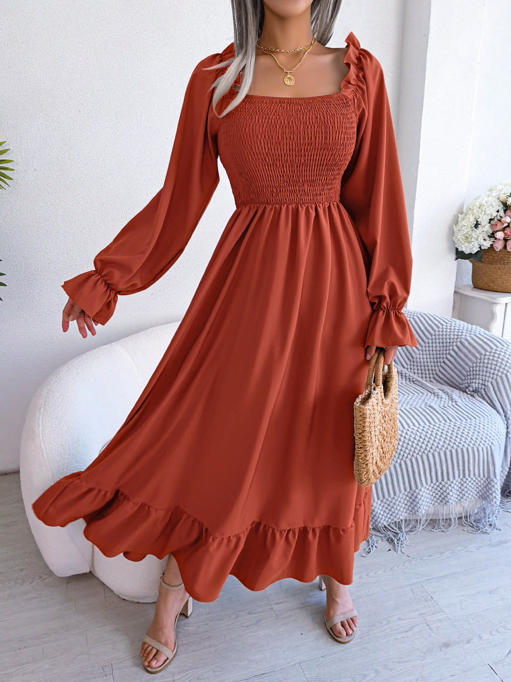 Casual Square Collar Flare Skirt