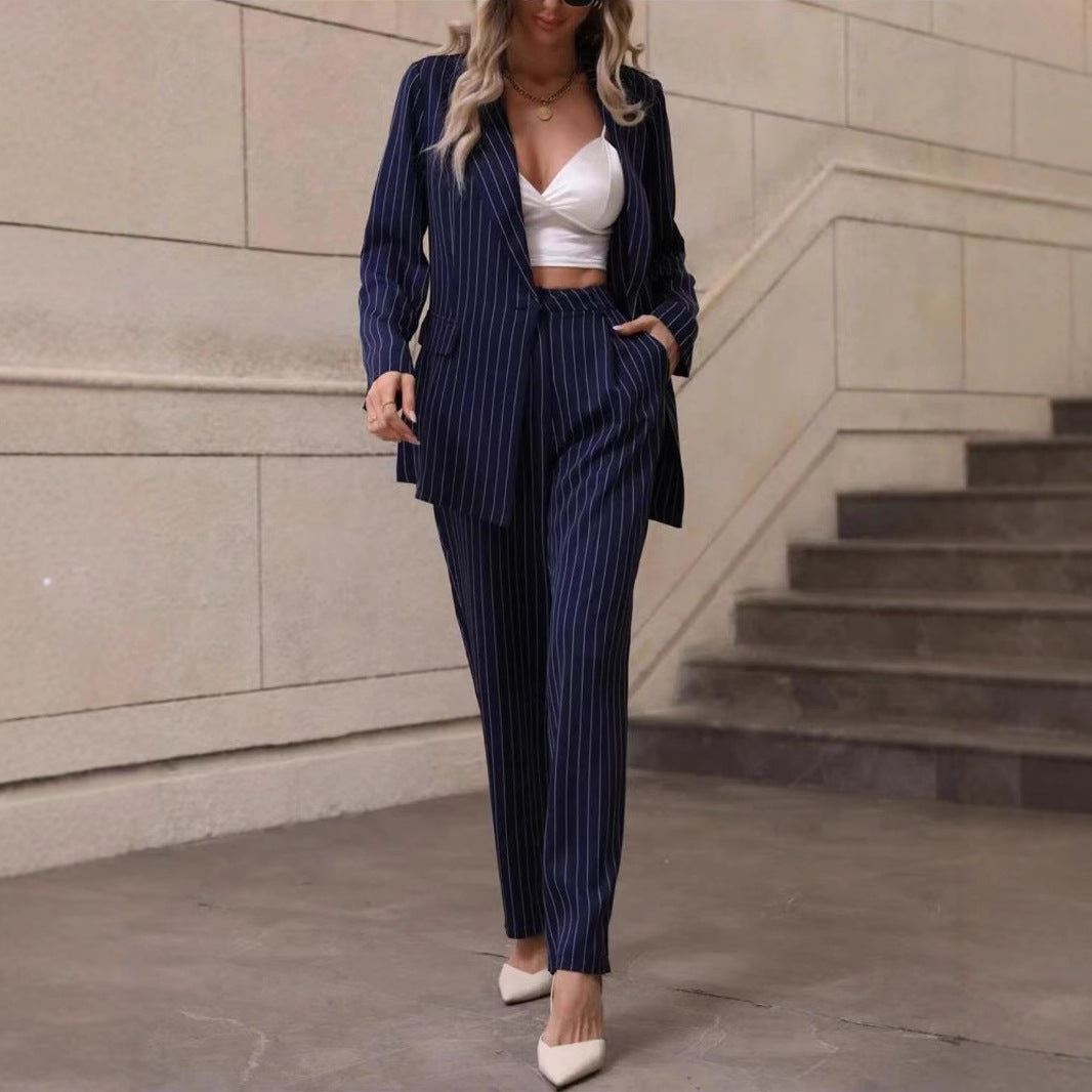 Elegant Striped High-End Fashion Suit