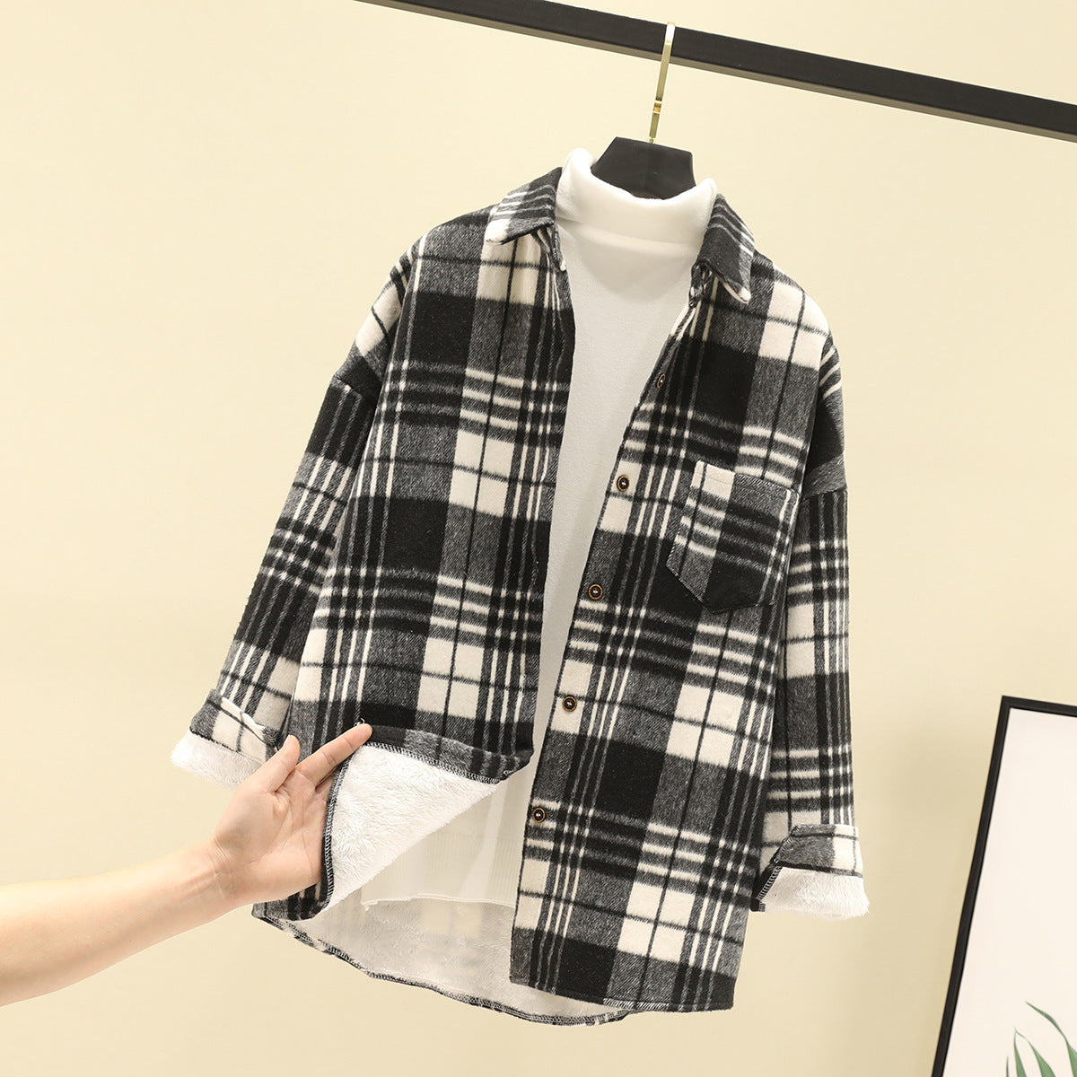 Japanese Woolen Cardigan Coat Fleece Plaid Shirt Women