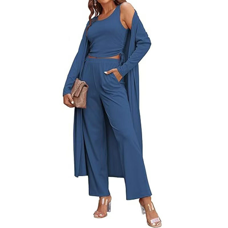 Women's 3-Piece Casual Cardigan Vest with Long-Sleeve Suit