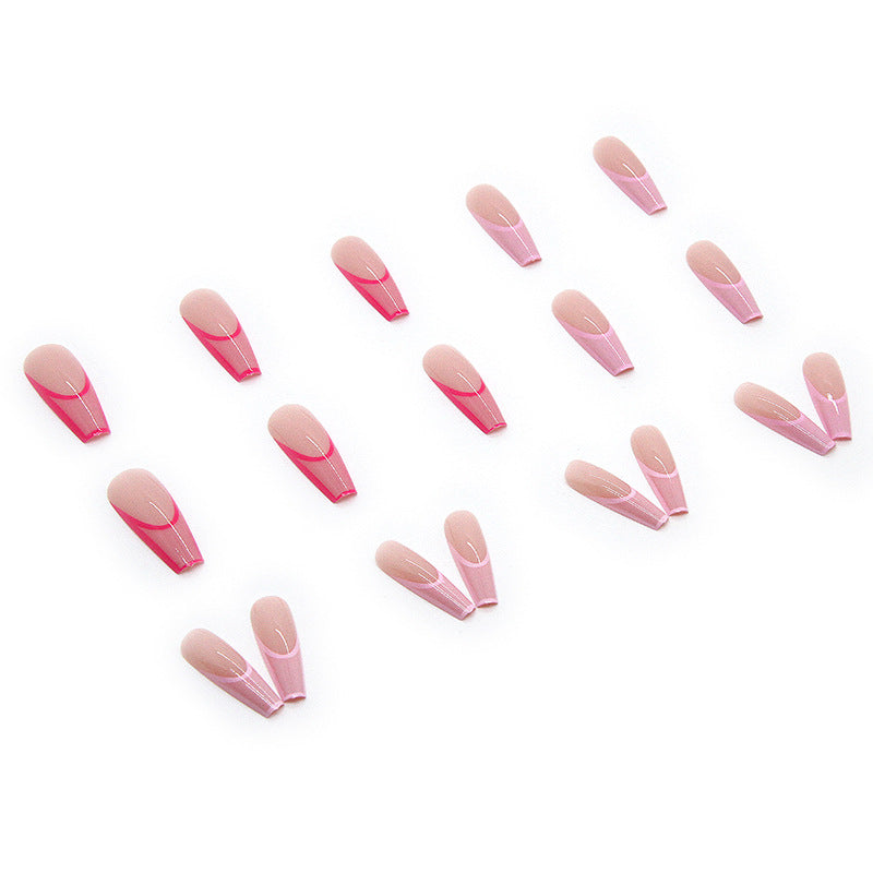 Ladies Pink Gradient Color Wear Long Nail Stickers