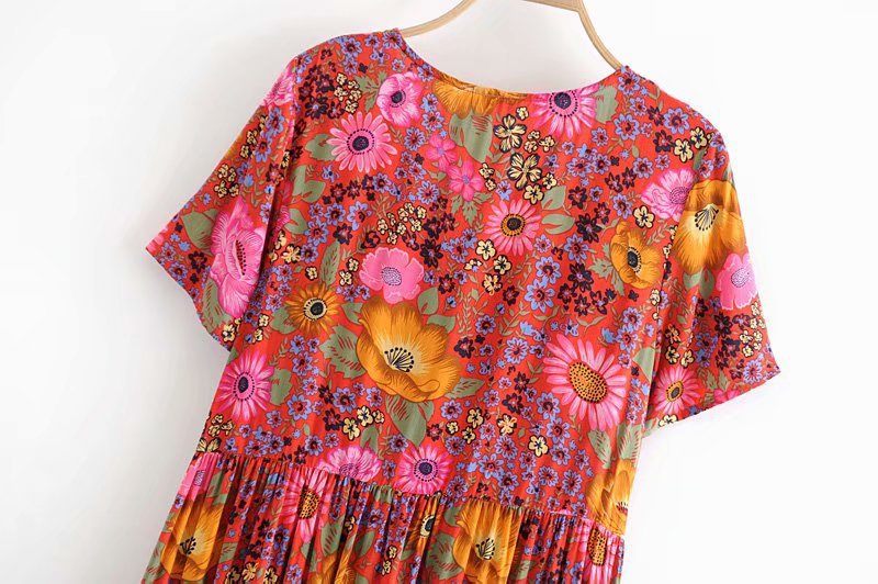 Daisy short sleeve high waist print dress