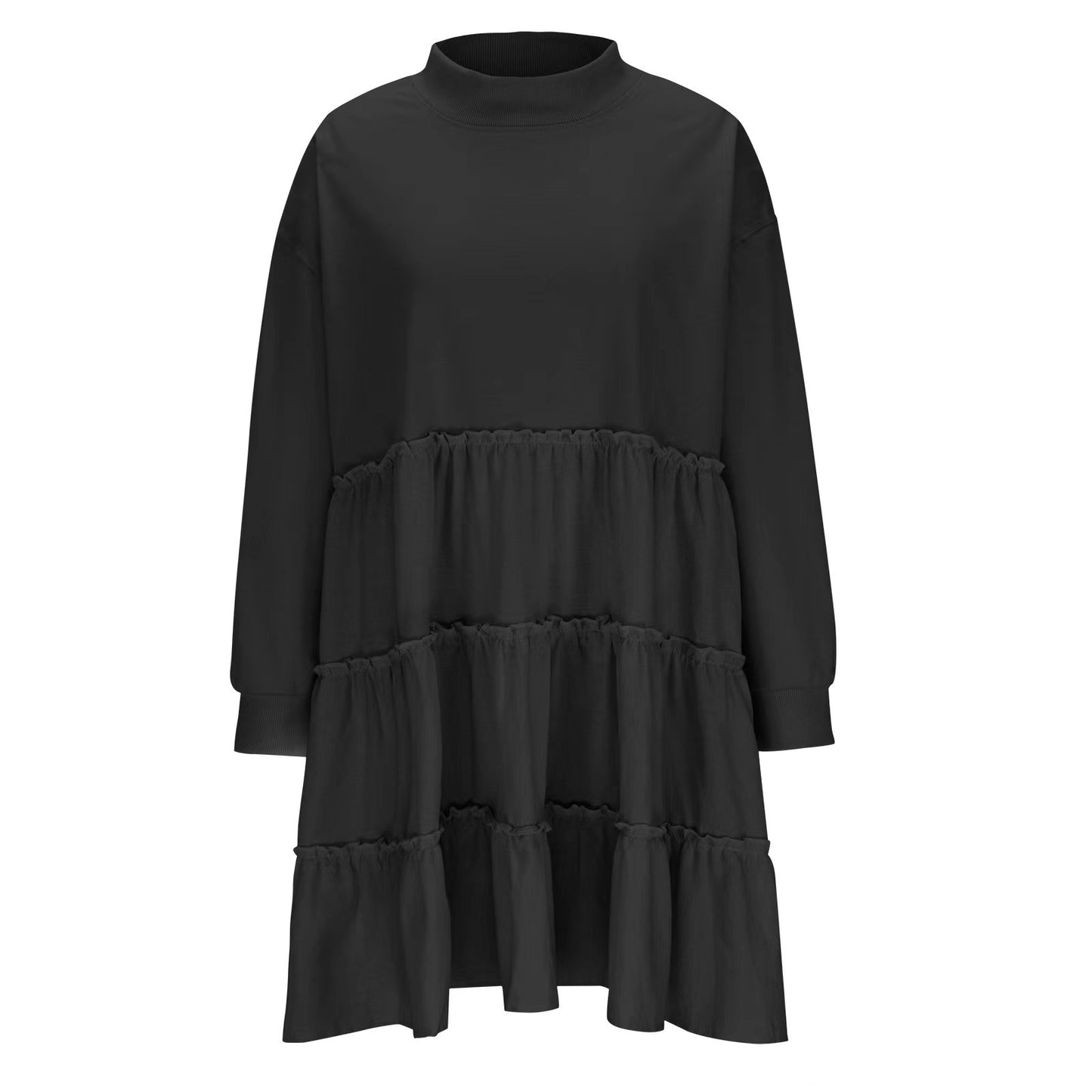 Loose-Fitting Pleated Sweater Dress with Stitching for Women