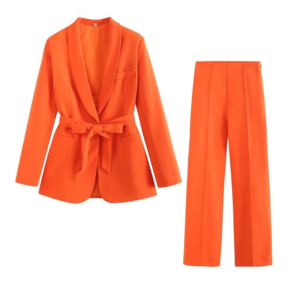 Women's Casual Pants Set: Matching Belt Dress Small Suit Coat