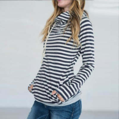 Shiying Striped Hooded Sweater, Women's Autumn Fashion, Loose-Fit Long Sleeve Top