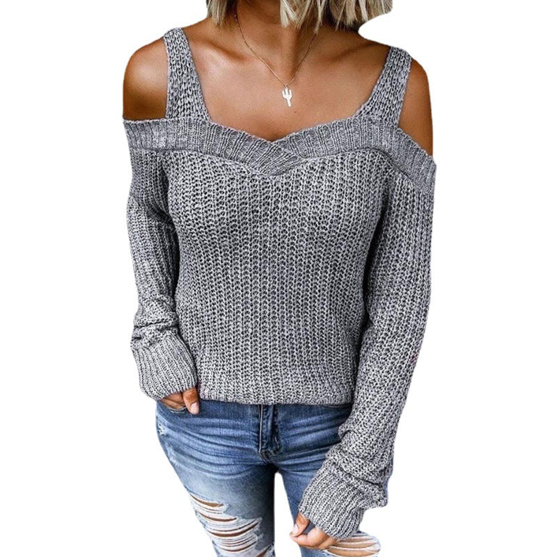 Women's Sexy Off-the-shoulder Strap Knitwear Solid Color Casual Long Sleeves Sweater