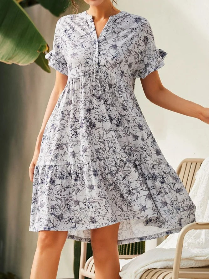 Women's Printed Loose Fitting Short Sleeved Dress