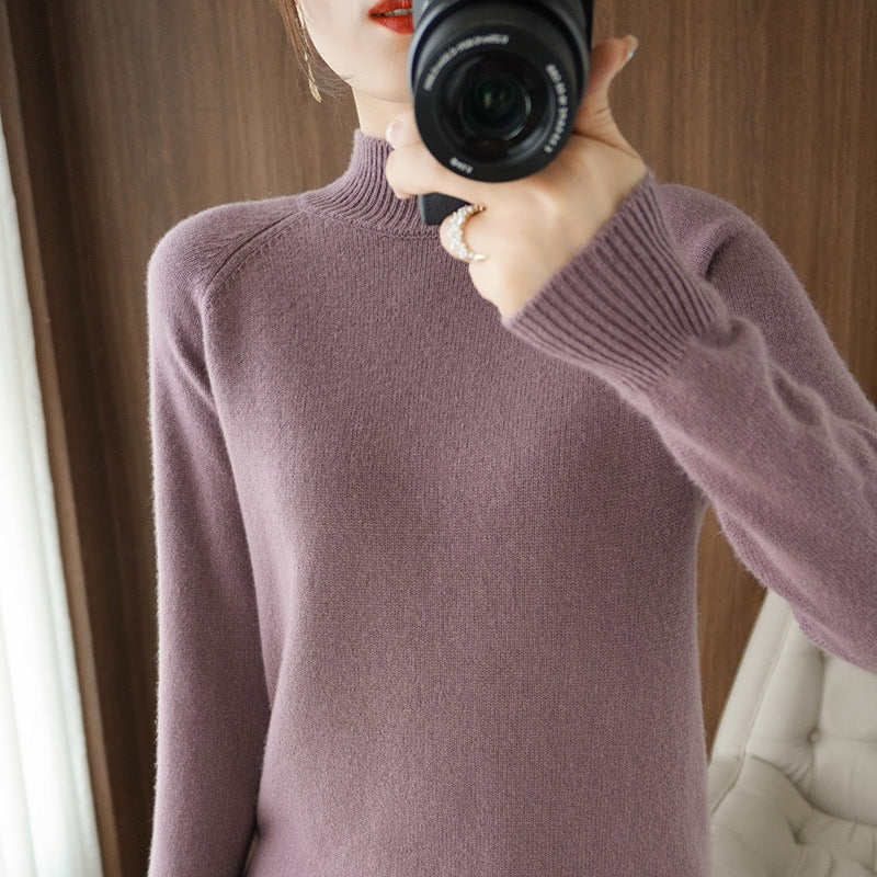 Women's Beige Half Turtleneck Sweater