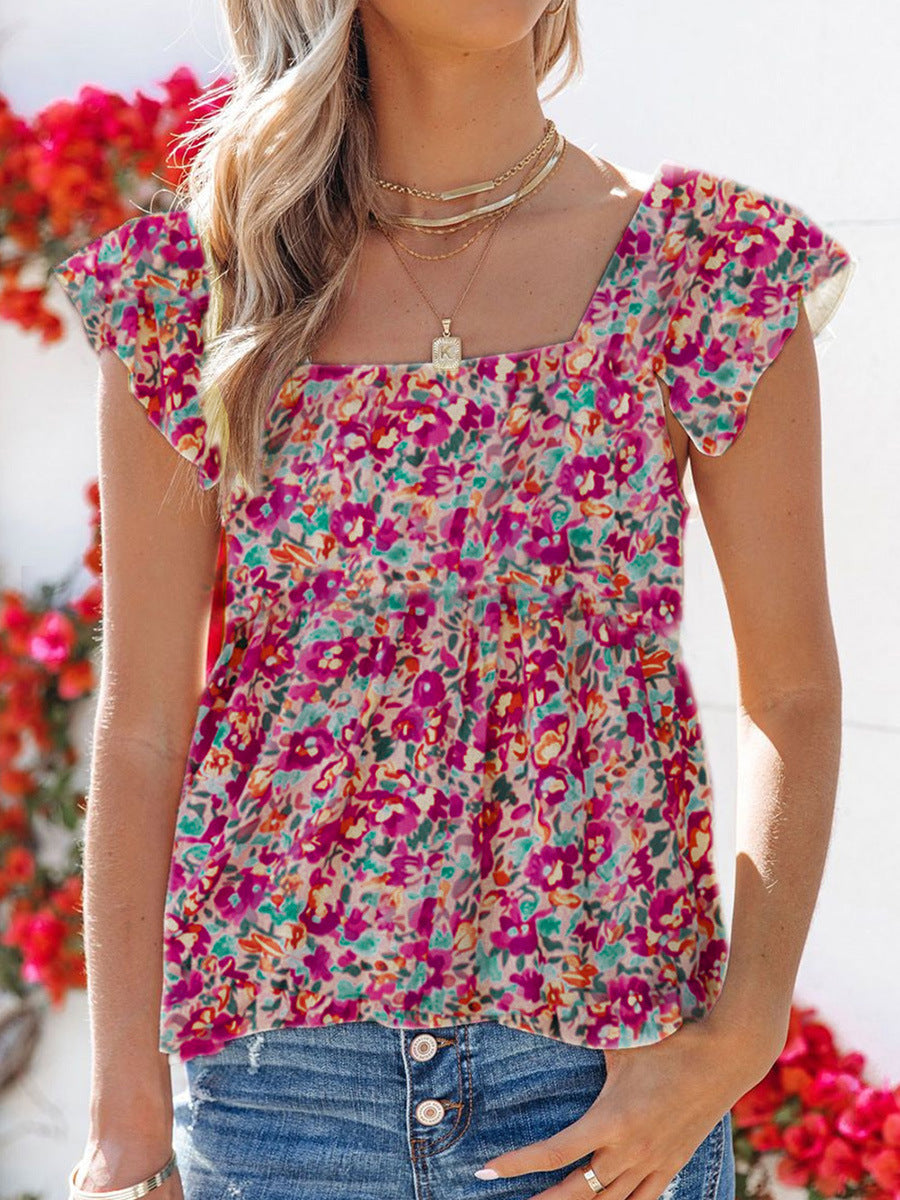 Women's Summer Pullover Vest Casual Floral Print Sleeveless Top