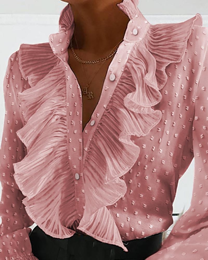 New ruffled flared sleeve pleated long sleeved shirt