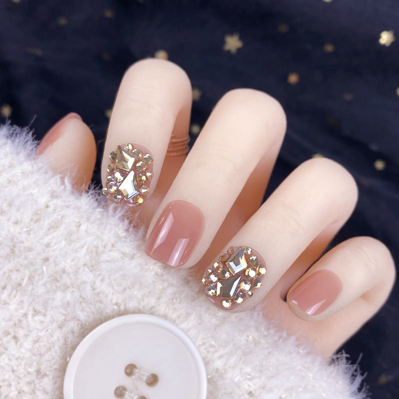 Champagne Gold Full Diamond Manicure Patches Wearing Fake Nails Finished