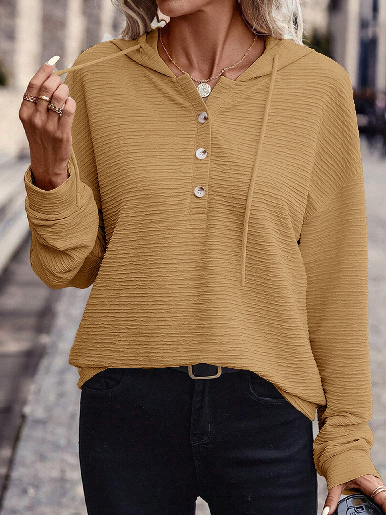 Solid Color Casual Drop-Shoulder Long Sleeve Top