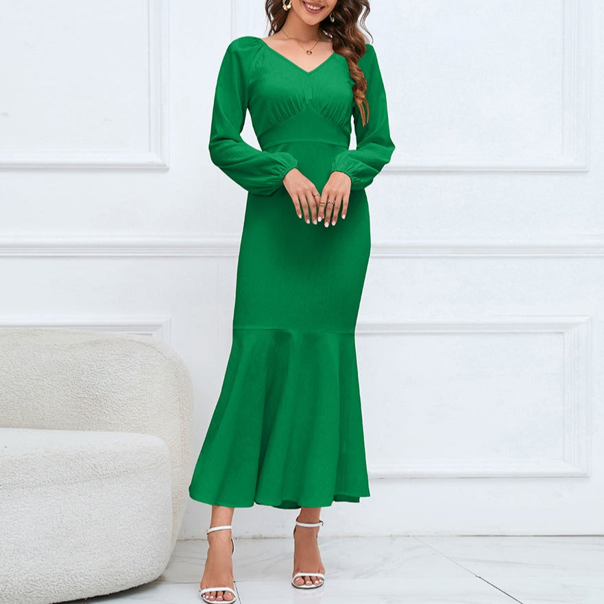 Fashionable Long Sleeve Dress with a V-neck for Women