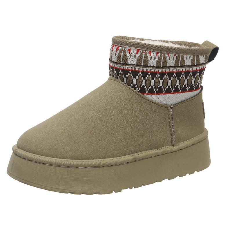 Thick Fleece-Lined Women's Cotton Boots in Fashionable Ethnic Style