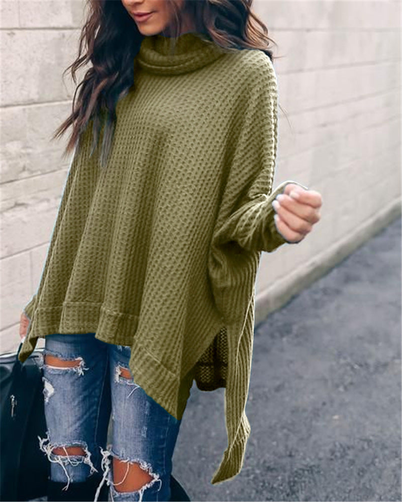 High Collar Long Sleeve Irregular Top Sweater for Women