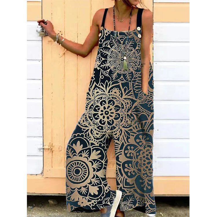 Women's Fashionable Simple Casual Printed Jumpsuit