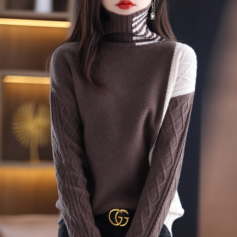 Women's Loose Contrast Color Turtleneck Sweater