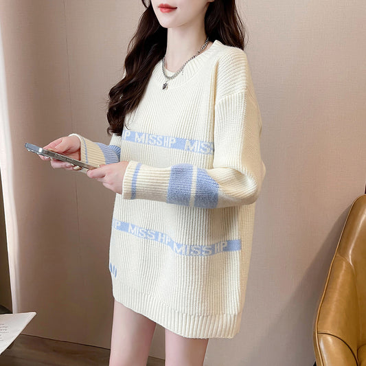 Lazy Letter Jacquard Round Neck Sweater