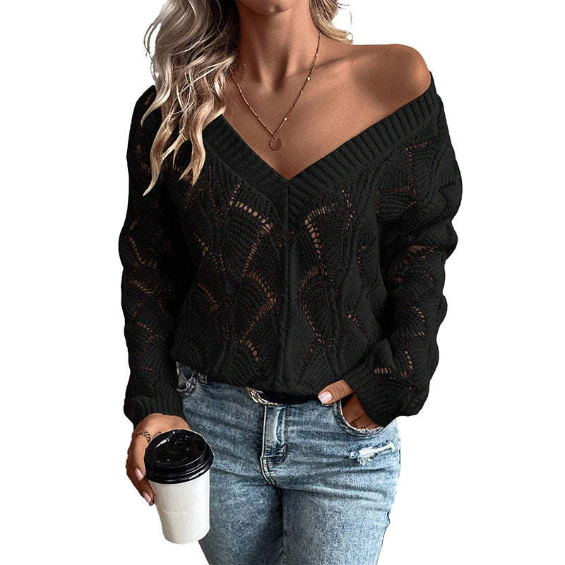 Hollowed-Out Knitted Pullover Top in European and American Fashion Style