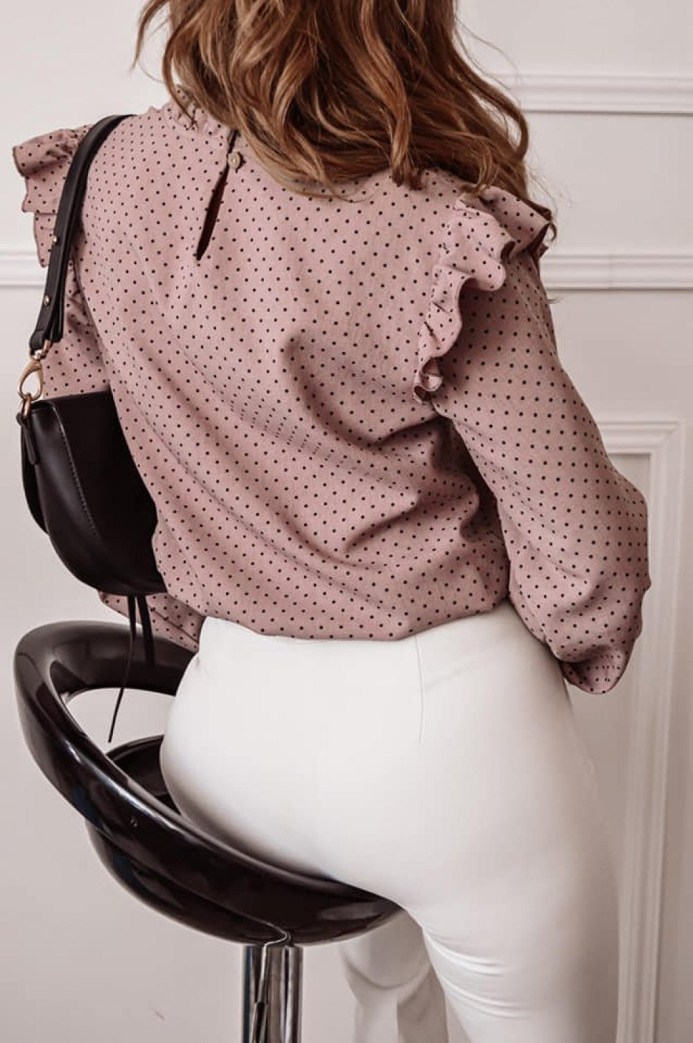 Ruffled Round Neck Pullover Polka Dot Shirt Top