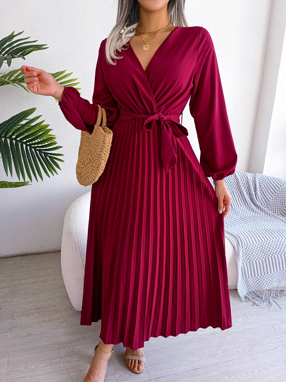 Elegant Cross-Pleated Maxi Dress with a Touch of Fashio