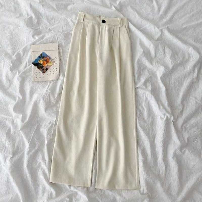 High-Waisted White Casual Suit Pants with Wide Leg and Elegant Drape