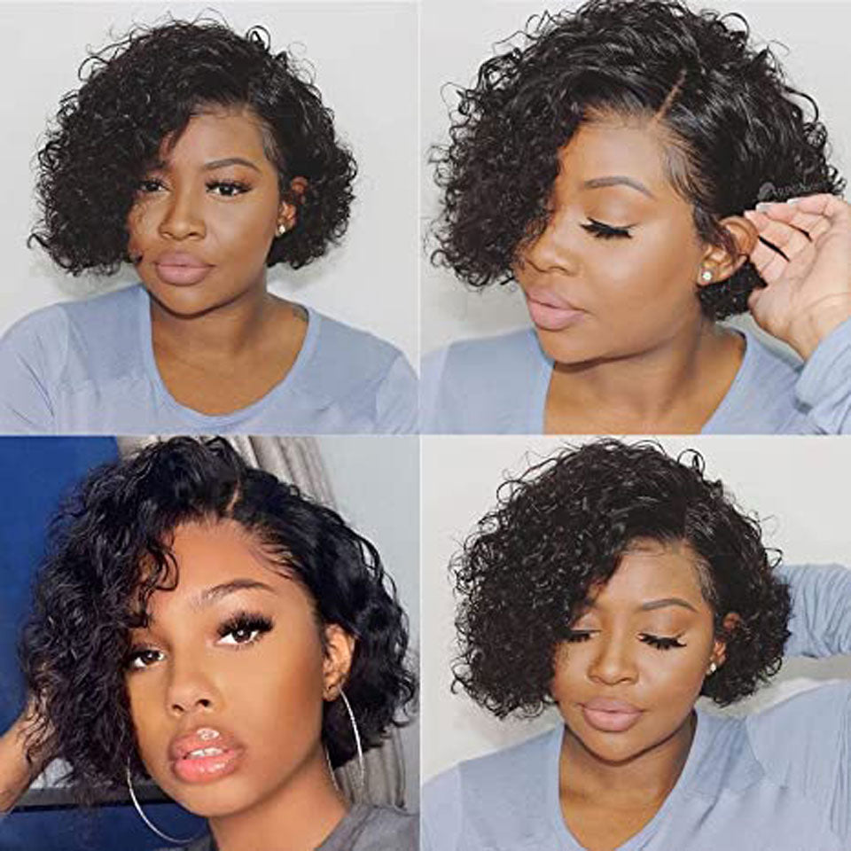 Side Parting Short Curly Black African Small Curly Wig