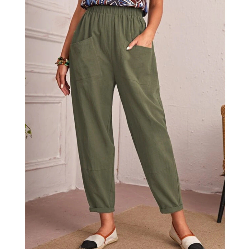 Casual Elastic-Waist Cotton Linen Pants for Women