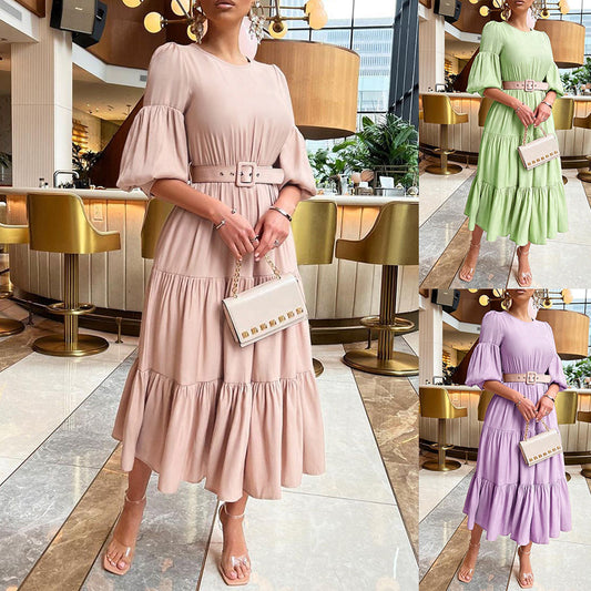 Women's Graceful Puff Sleeve Ruffled Dress