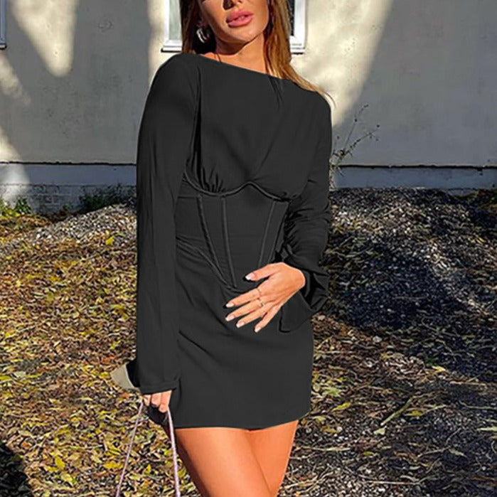 Captivating Round Neck Long Sleeve Dress: Elevate Your Spice Fashion with Figure