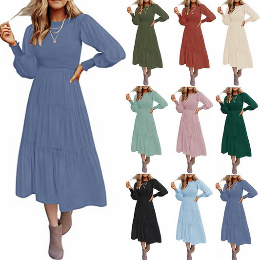 Large Swing Dress with Long Sleeve Pleating and Layered Short Sleeves