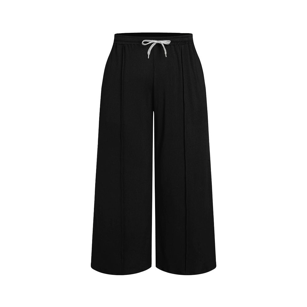 Autumn and winter elastic waist drawstring high waisted straight leg pants