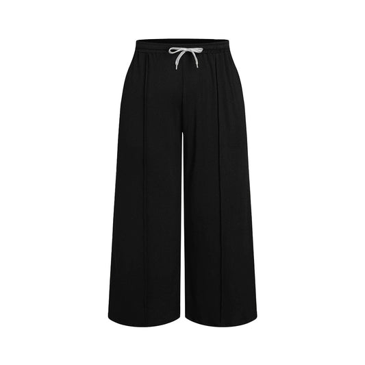 Autumn and winter elastic waist drawstring high waisted straight leg pants