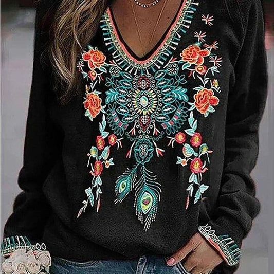 Ethnic Style Bottoming Shirt with Lapel, Long Sleeves