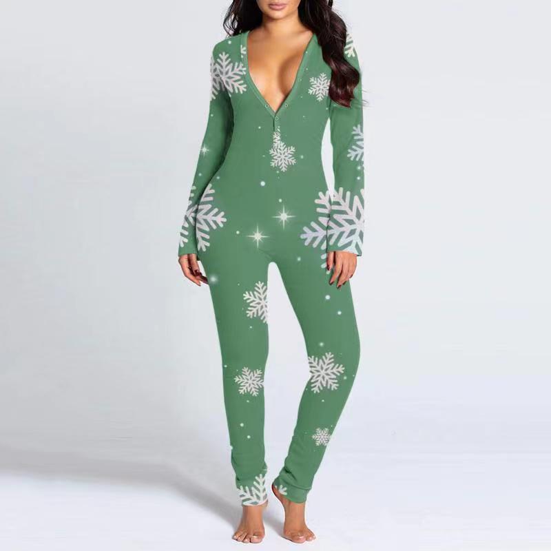 Printed Button Tight Jumpsuit For Women