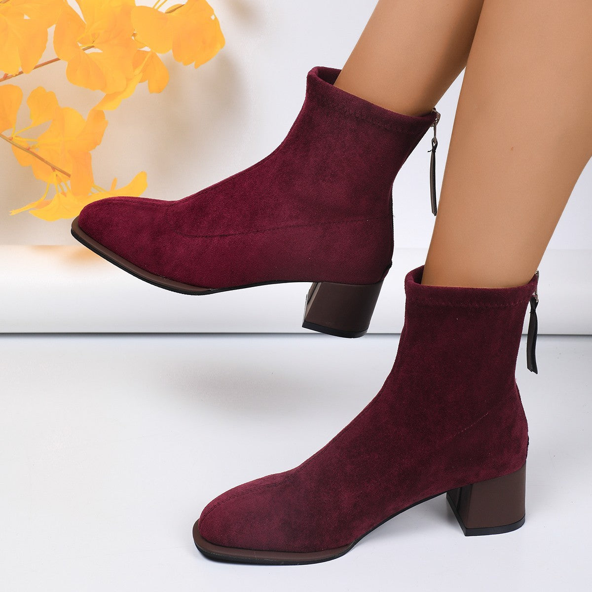 New Women's Chunky Heel Round Toe High Boots