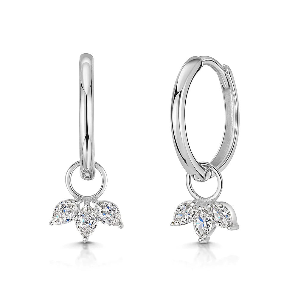 S925 Sterling Silver Petals Horse Eye Jeweled Earrings